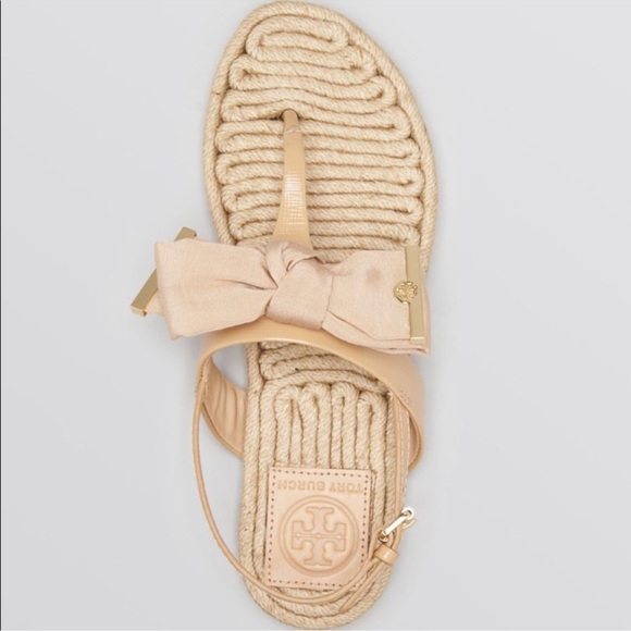 Tory Burch Penny Flat Bow Espadrille Thong Sandal - Picture 4 of 10